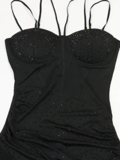 Robe de soirée maxi moulante sans manches à sequins sur les côtés transparents pour femmes 2026
