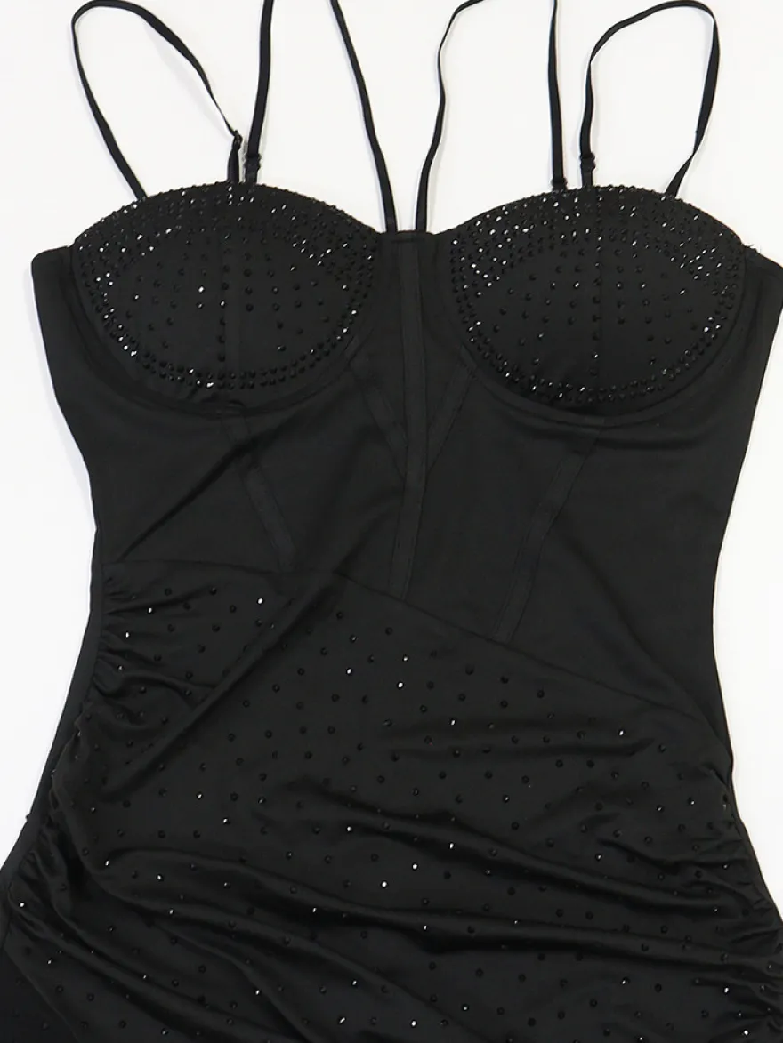 Robe de soirée maxi moulante sans manches à sequins sur les côtés transparents pour femmes 2026
