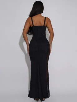 Robe de soirée maxi moulante sans manches à sequins sur les côtés transparents pour femmes 2026
