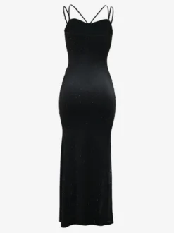 Robe de soirée maxi moulante sans manches à sequins sur les côtés transparents pour femmes 2026