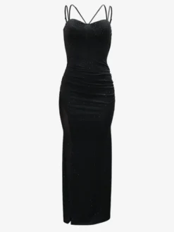 Robe de soirée maxi moulante sans manches à sequins sur les côtés transparents pour femmes 2026