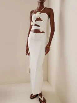 Robe de soirée maxi noire sans bretelles à lacets dos nu style décontracté semi-formel