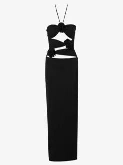 Robe de soirée maxi noire sans bretelles à lacets dos nu style décontracté semi-formel