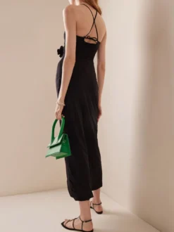 Robe de soirée maxi noire sans bretelles à lacets dos nu style décontracté semi-formel