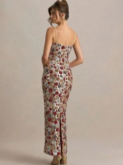 Robe de soirée maxi rouge à bretelles fente sur le devant sans manches sexy semi-formelle robe d'été