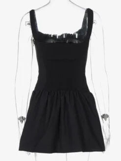 Robe de soirée mini blanche à bretelles col lacé sans manches plissée style décontracté semi-formel