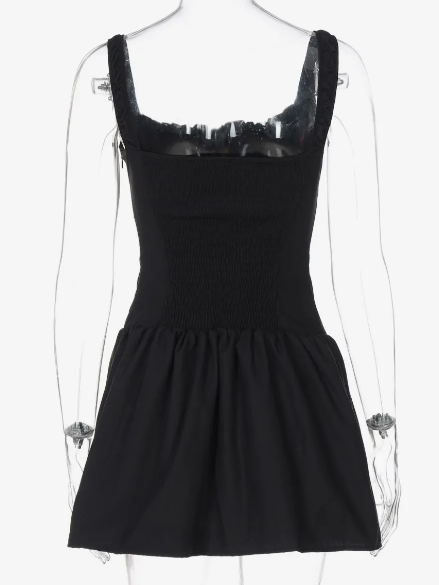 Robe de soirée mini blanche à bretelles col lacé sans manches plissée style décontracté semi-formel