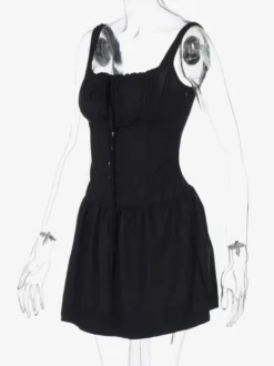 Robe de soirée mini blanche à bretelles col lacé sans manches plissée style décontracté semi-formel