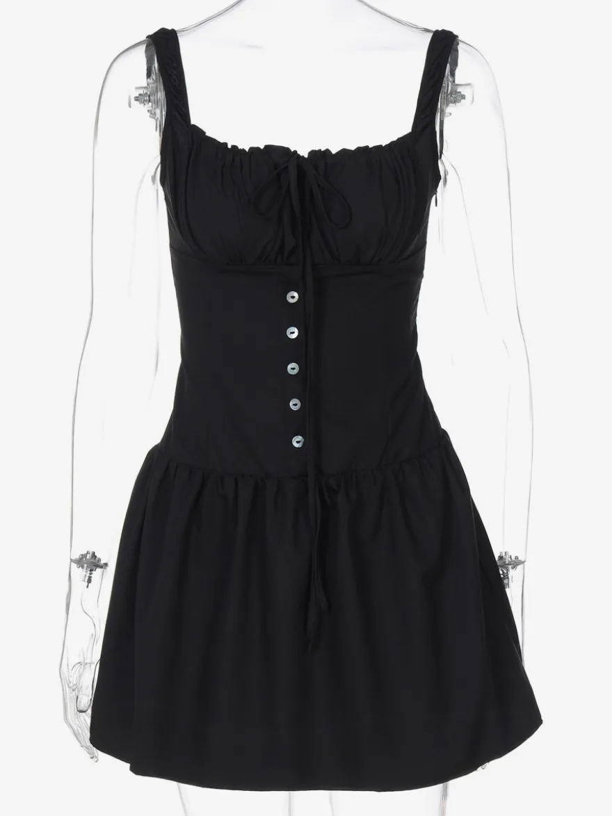 Robe de soirée mini blanche à bretelles col lacé sans manches plissée style décontracté semi-formel