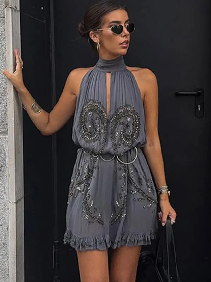 Robe de soirée mini dos nu à lacets sans manches robe sexy semi-formelle