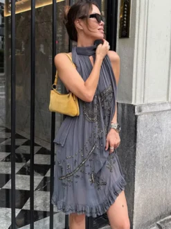 Robe de soirée mini dos nu à lacets sans manches robe sexy semi-formelle