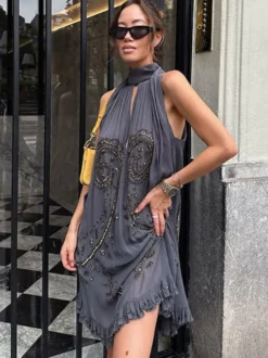 Robe de soirée mini dos nu à lacets sans manches robe sexy semi-formelle