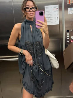 Robe de soirée mini dos nu à lacets sans manches robe sexy semi-formelle