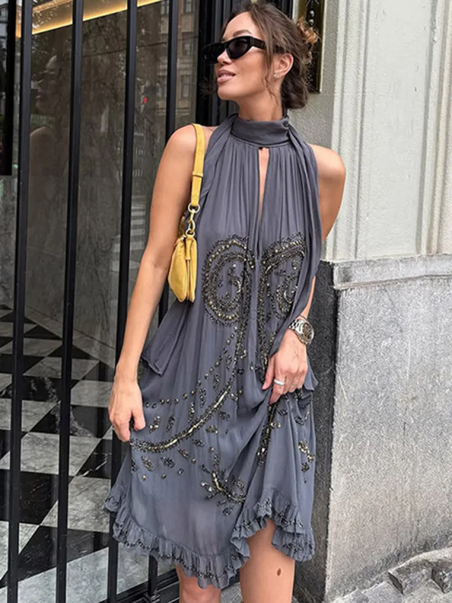 Robe de soirée mini dos nu à lacets sans manches robe sexy semi-formelle