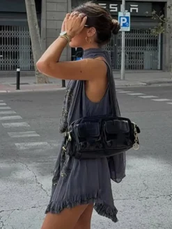 Robe de soirée mini dos nu à lacets sans manches robe sexy semi-formelle