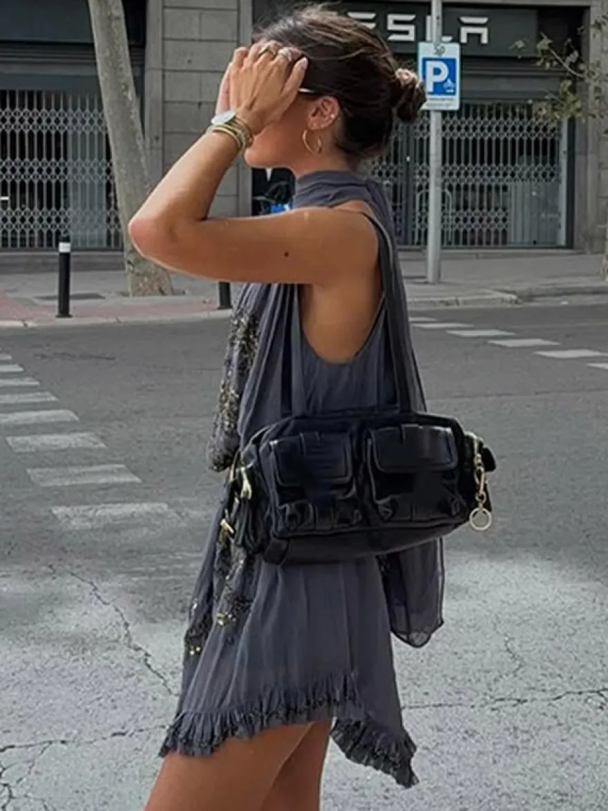 Robe de soirée mini dos nu à lacets sans manches robe sexy semi-formelle