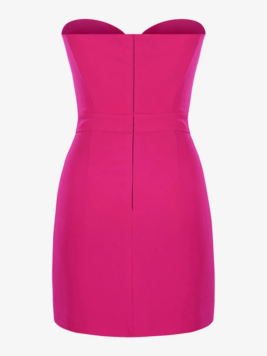 Robe de soirée mini dos nu à nœuds fermeture éclair sans manches bustier élégante robe rose