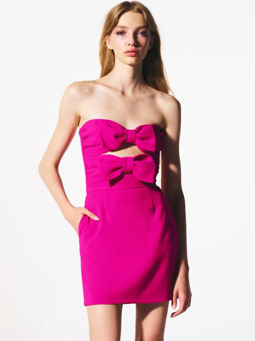 Robe de soirée mini dos nu à nœuds fermeture éclair sans manches bustier élégante robe rose