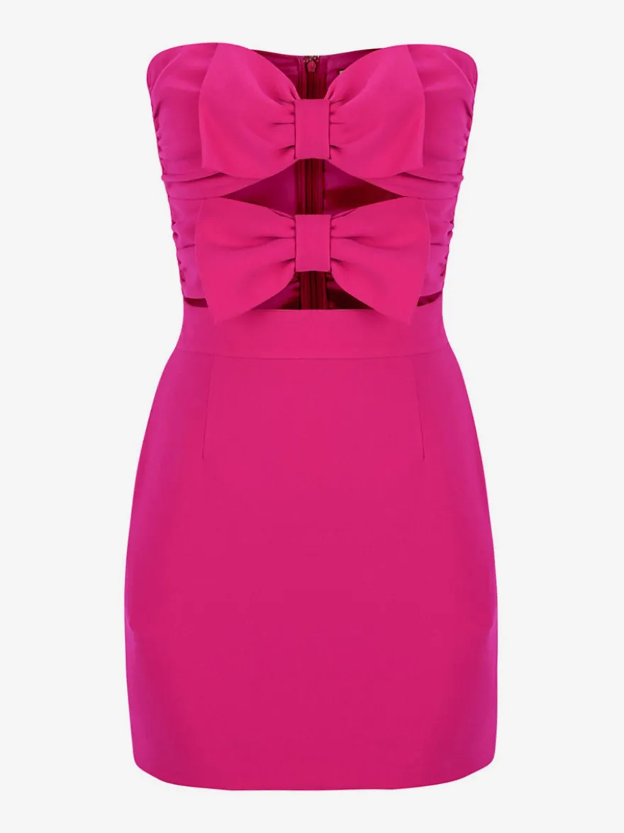 Robe de soirée mini dos nu à nœuds fermeture éclair sans manches bustier élégante robe rose