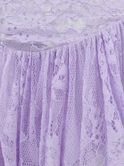 Robe de soirée mini en dentelle asymétrique sans manches à bretelles décolleté sexy violette