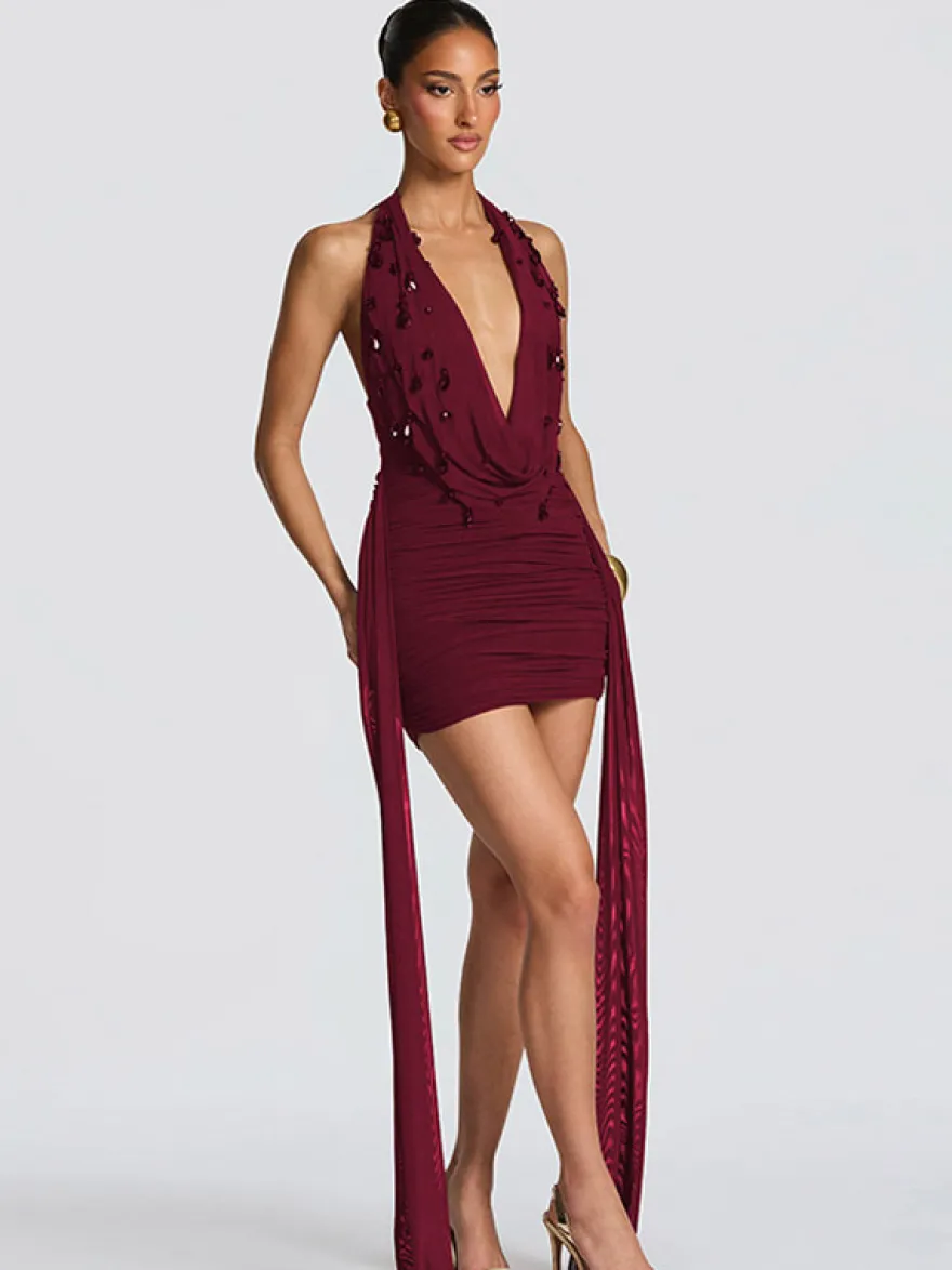 Robe de soirée mini noire à col V lacé sans manches dos nu robe sexy semi-formelle