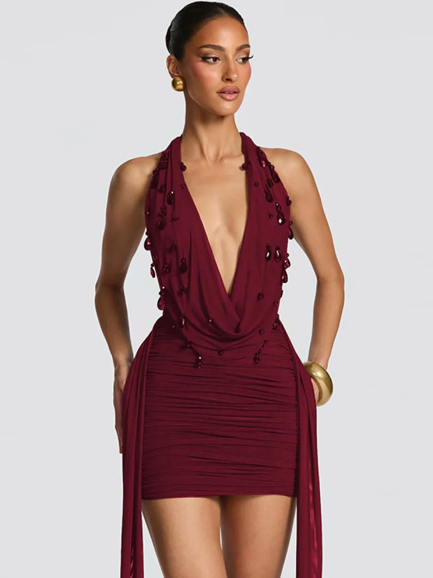 Robe de soirée mini noire à col V lacé sans manches dos nu robe sexy semi-formelle