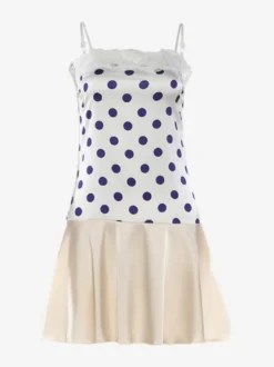 Robe de soirée mini sans manches à pois bretelles décolleté sexy robe bleue