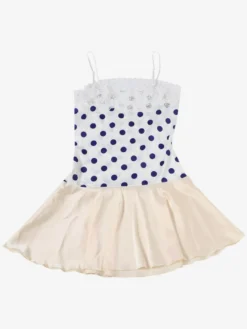 Robe de soirée mini sans manches à pois bretelles décolleté sexy robe bleue