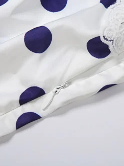 Robe de soirée mini sans manches à pois bretelles décolleté sexy robe bleue