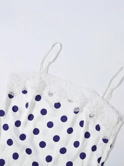 Robe de soirée mini sans manches à pois bretelles décolleté sexy robe bleue