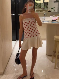Robe de soirée mini sans manches à pois bretelles décolleté sexy robe bleue