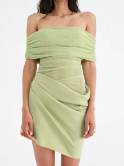 Robe de soirée mini verte sans bretelles plissée sans manches robe semi-formelle