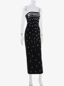 Robe de soirée moulante bustier ornée de strass robe midi fendue dans le dos