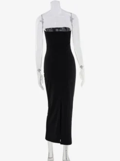 Robe de soirée moulante bustier ornée de strass robe midi fendue dans le dos