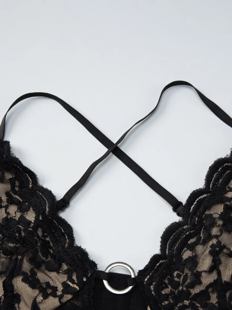 Robe de soirée noire à dos croisé et découpes en dentelle robe longue pour boîte de nuit