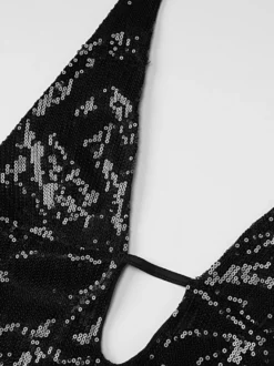 Robe de soirée noire en polyester sans manches à dos nu