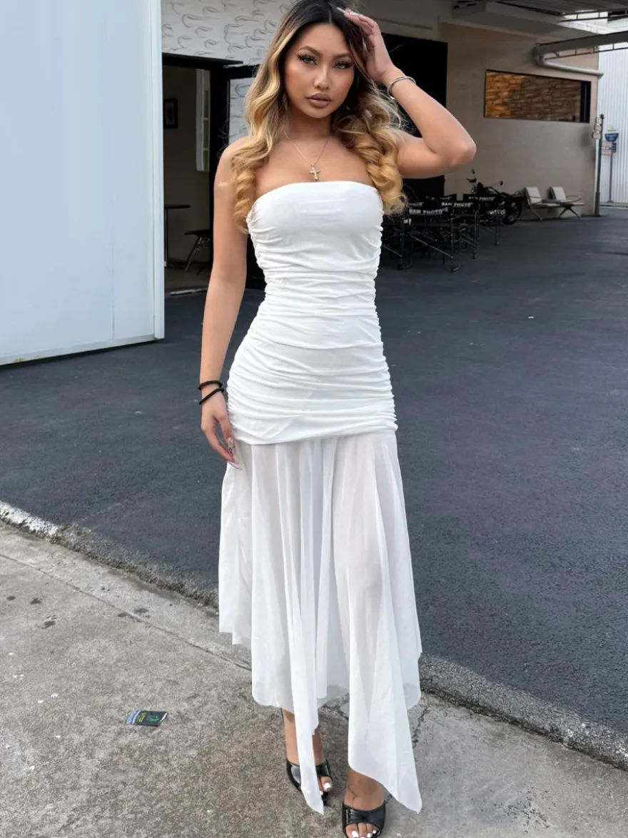 Robe de soirée noire en polyester sans manches et sans bretelles robe d'été