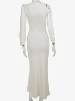 Robe de soirée noire et crème robe sirène maxi à épaules dénudées ceinture à nouer manches longues