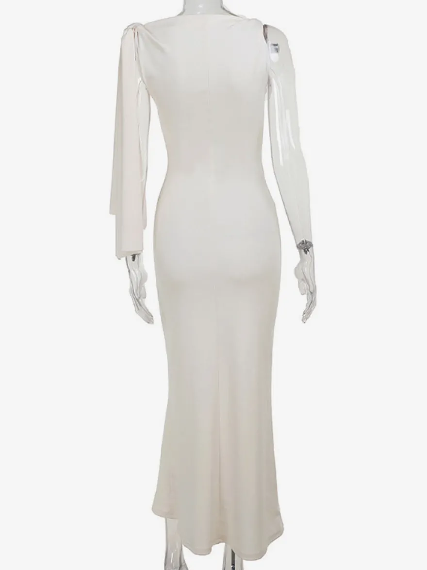 Robe de soirée noire et crème robe sirène maxi à épaules dénudées ceinture à nouer manches longues