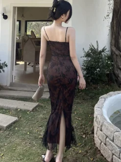 Robe de soirée noire imprimée sans manches à bretelles robe d'été