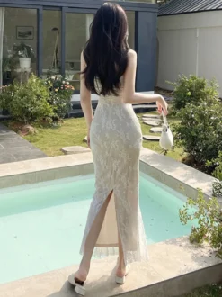 Robe de soirée noire imprimée sans manches à bretelles robe d'été