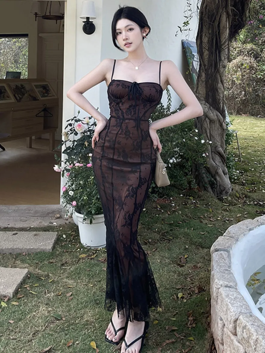 Robe de soirée noire imprimée sans manches à bretelles robe d'été