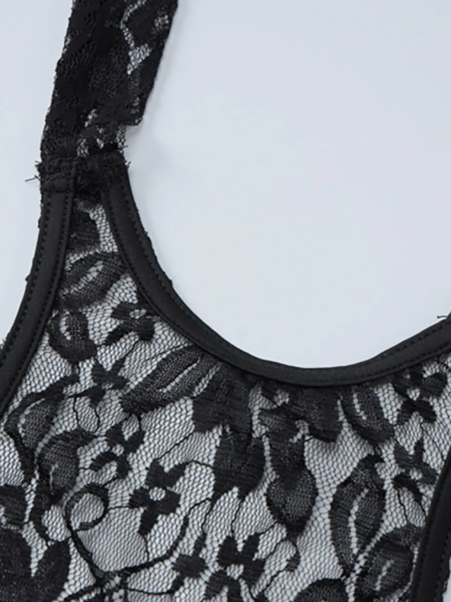Robe de soirée noire à imprimé floral sans manches dos nu transparente
