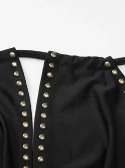 Robe de soirée noire moulante mini à dos nu et ornée de rivets tenue de boîte de nuit