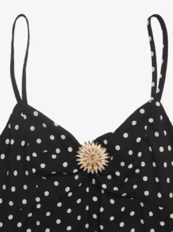 Robe de soirée noire à pois débardeur à volants mini-robe fluide d'été