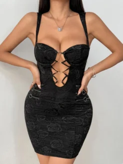 Robe de soirée noire à pois sans manches bretelles décolleté sans bonnets robe d'été