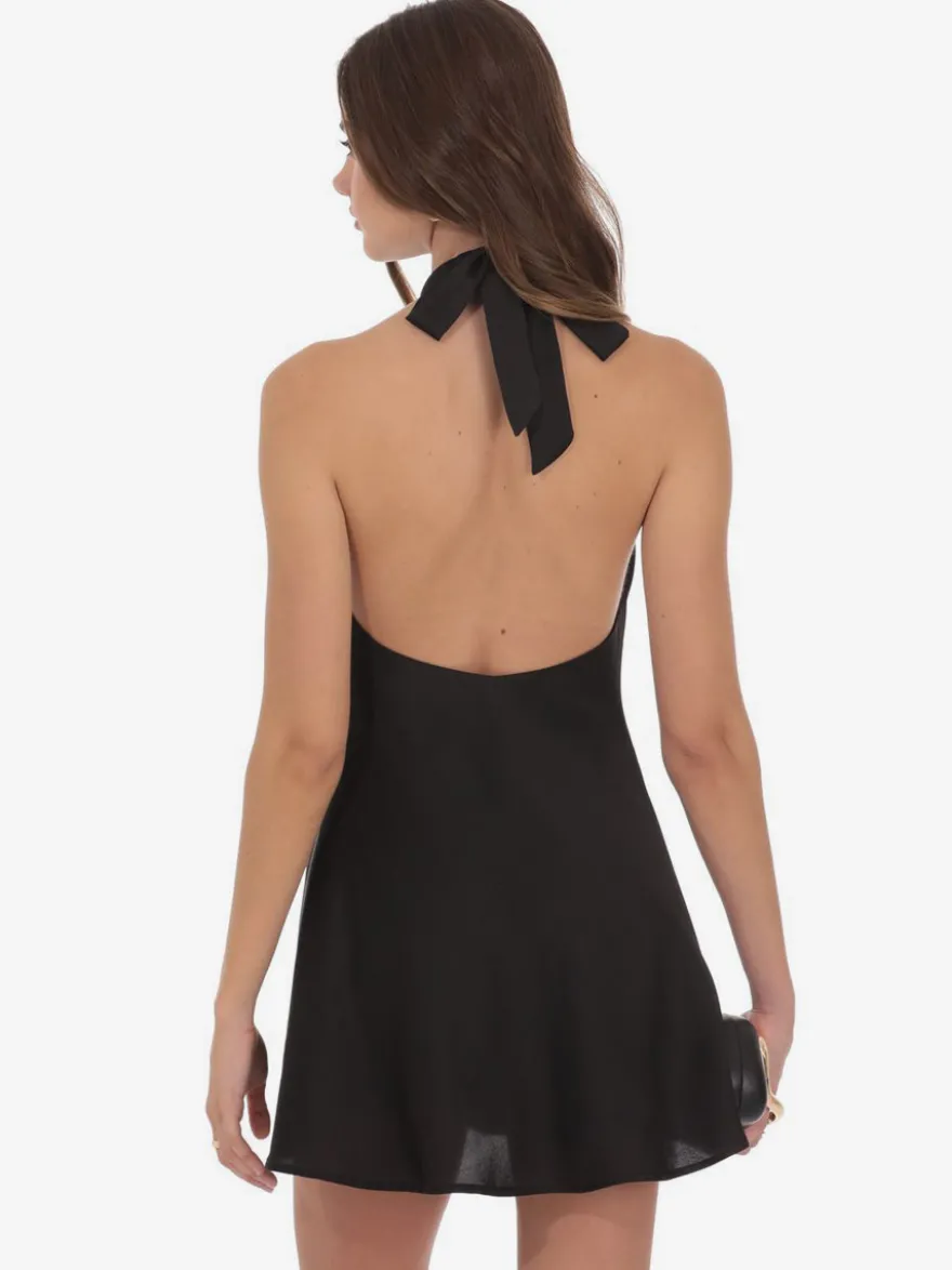 Robe de soirée noire sans manches dos nu mini-robe d'été à bretelles