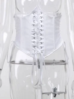 Robe de soirée romantique mini-robe corset à épaules dénudées et manches évasées taille lacée robe de fête féérique en mousseline transparente