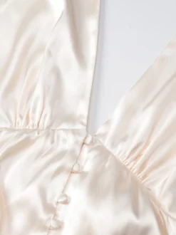 Robe de soirée romantique mini plissée à lacets sans manches dos nu couleur champagne