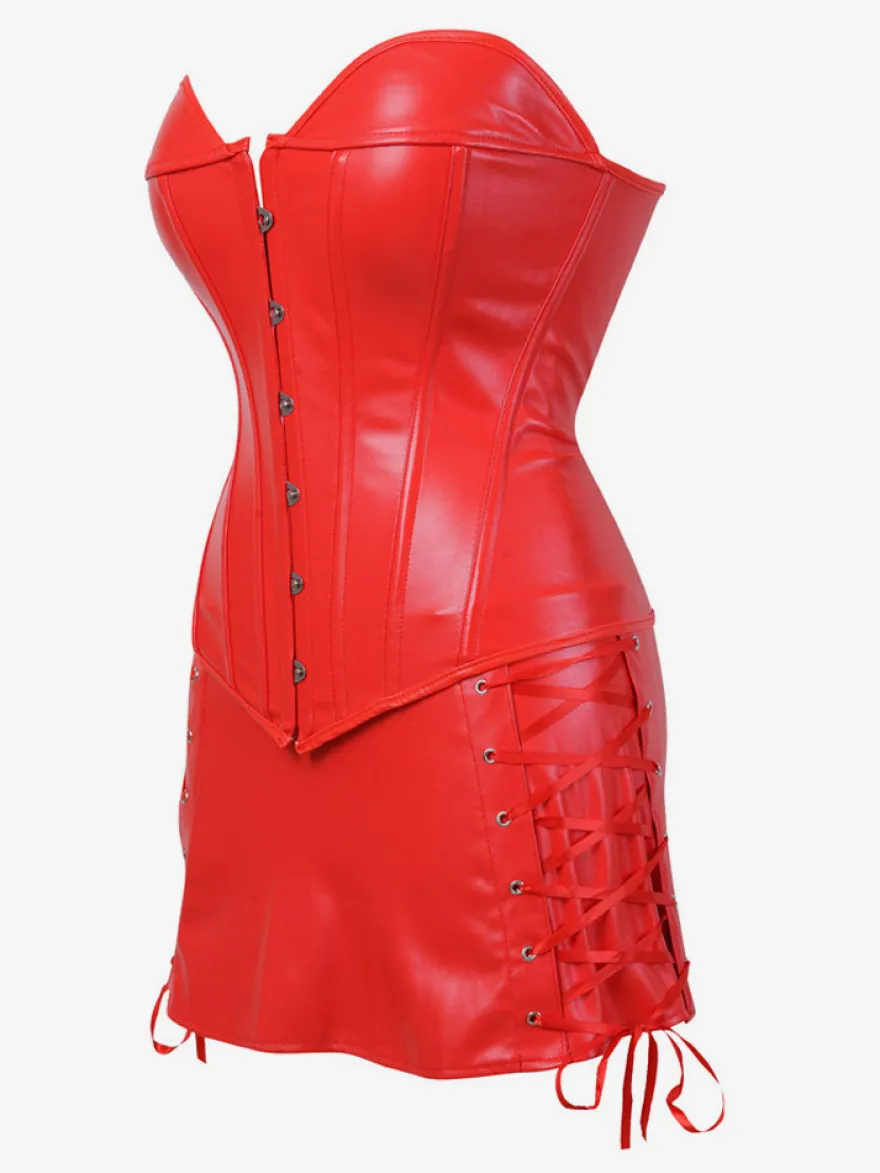 Robe de soirée rouge en similicuir sans manches et dos nu